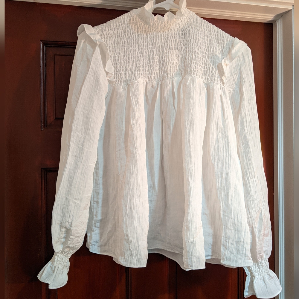 FRENCH CONNECTION Boza Crinkled Smocked Top White XS NWT